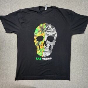KNLA Las Vegas Skull Graphic T-Shirt Mens L Black Good Tropical Souvenir Tee